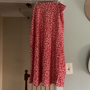 J.Crew Floral Silky Red Below Knee skirt Plus 2x